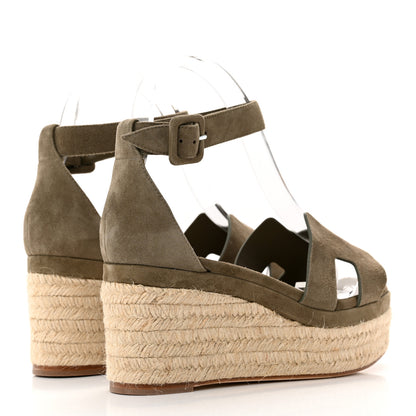 Hermes Suede Goatskin Elda Espadrille Wedge Sandals 37 Vert Toundra 4 of 11