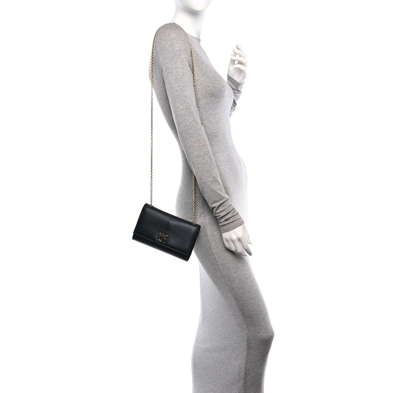 Salvatore Ferragamo Calfskin Gancini Chain Flap Bag Black 2 of 11
