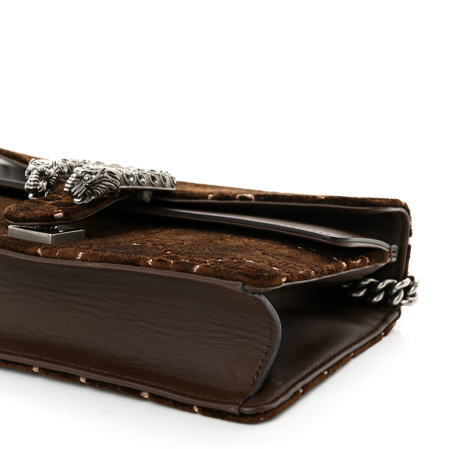 Gucci Velvet Moon Calfskin Crystal GG Monogram Small Dionysus Shoulder Bag Brown Vintage Cocoa Black Diamond 10 of 10