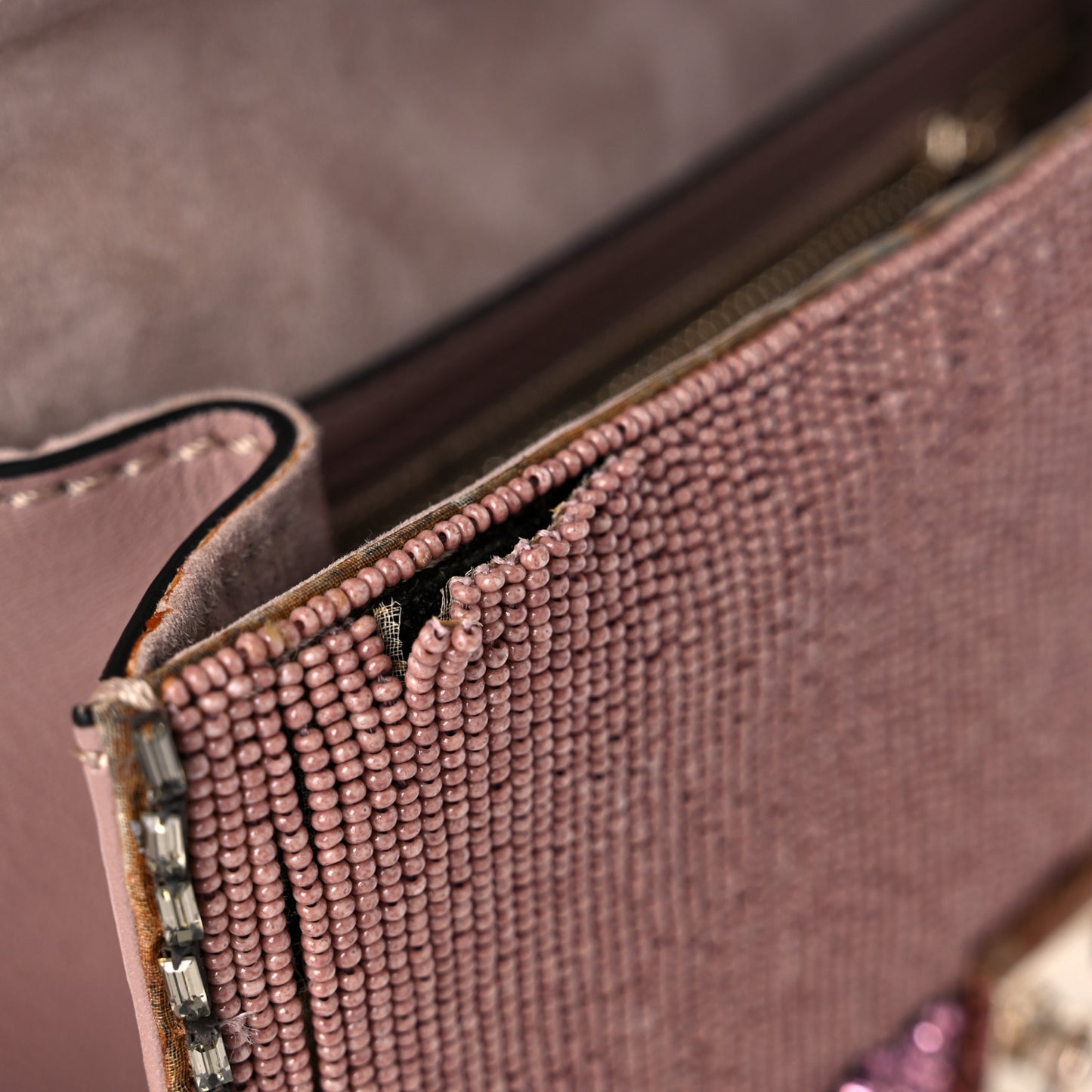 Vitello Beaded Small Glam Lock Rockstud Flap Poudre