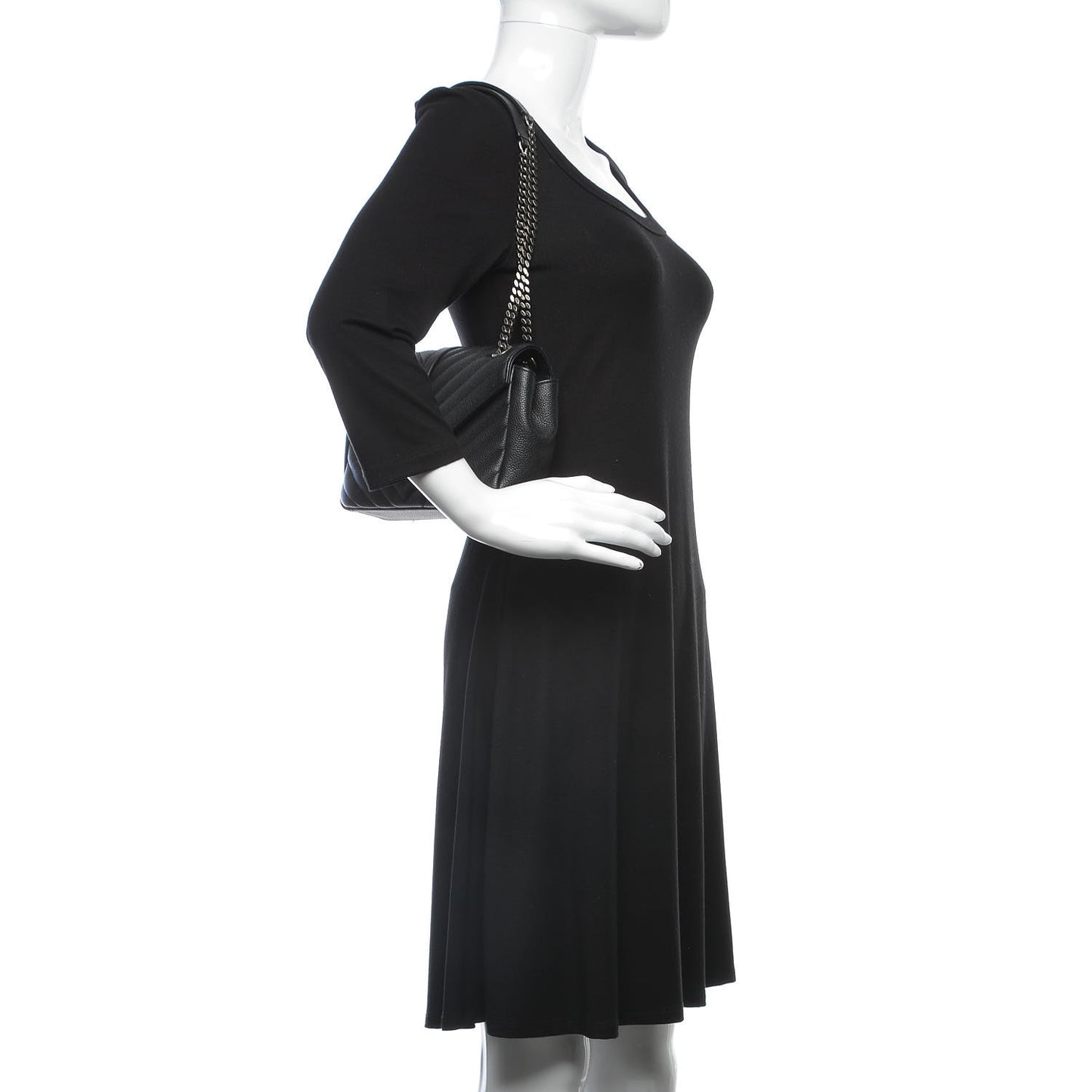 Grained Calfskin Matelasse Chevron Medium Monogram Chain Bag Black