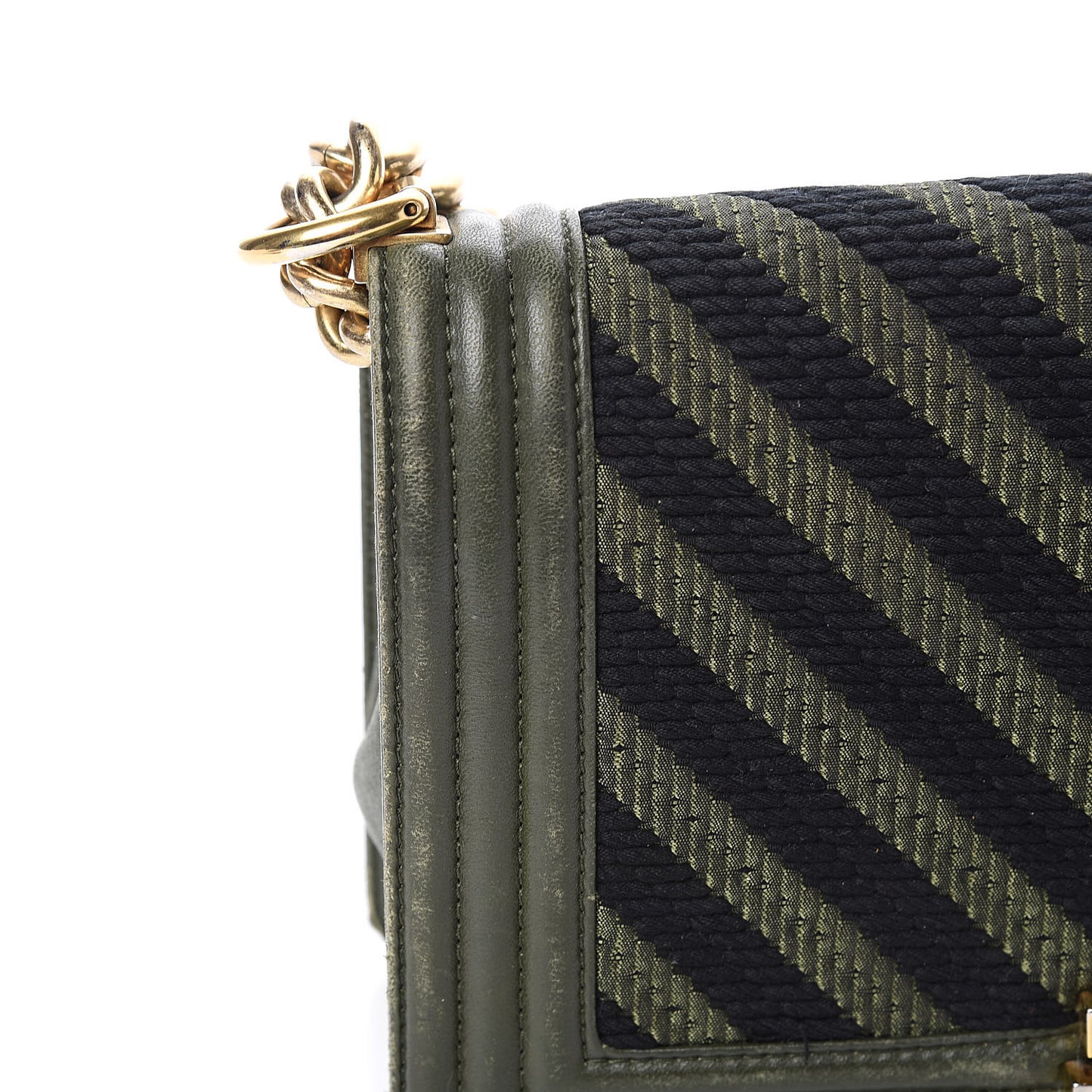 Fabric Chevron Braided Medium Boy Flap Black Dark Green