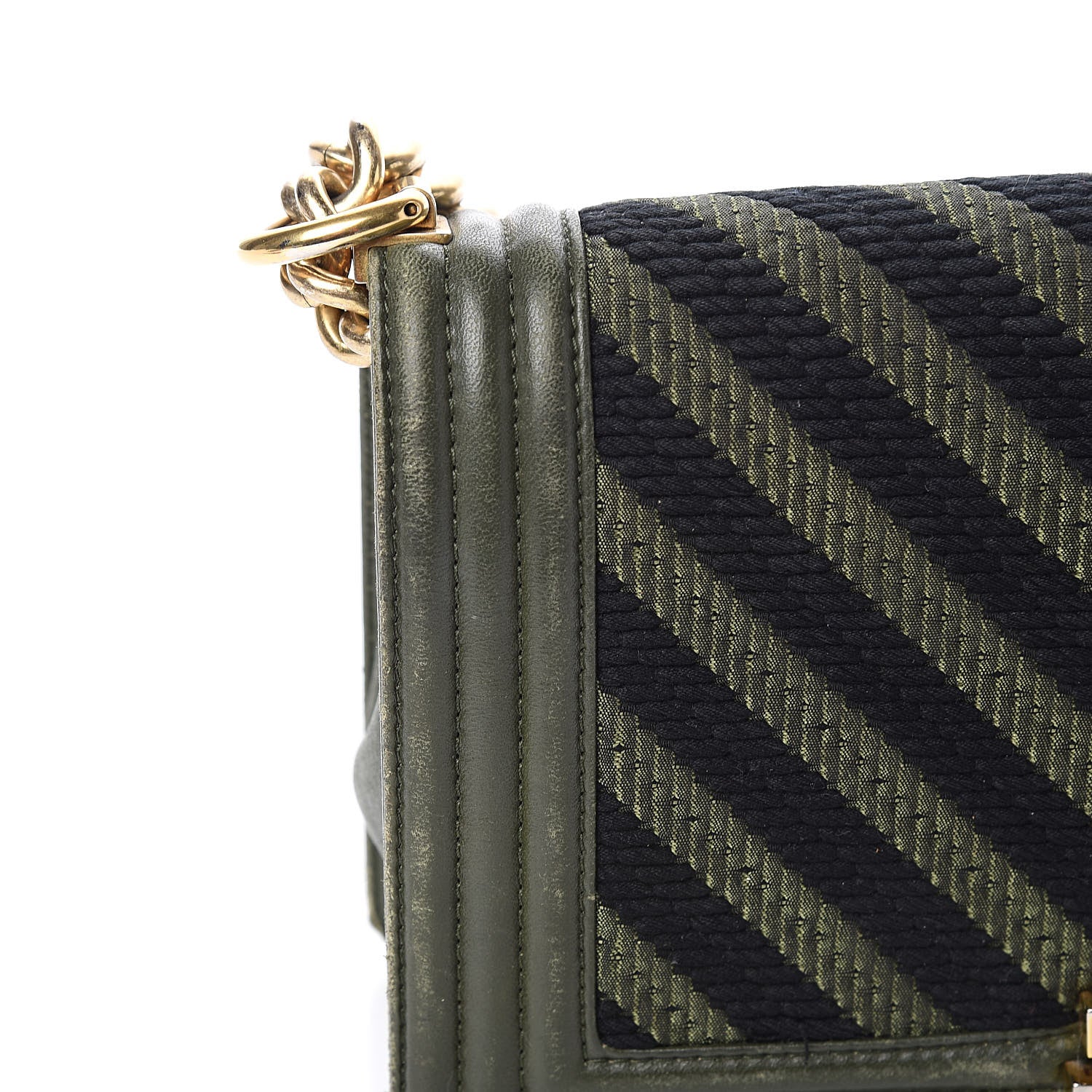 Chanel Fabric Chevron Braided Medium Boy Flap Black Dark Green 8 of 17