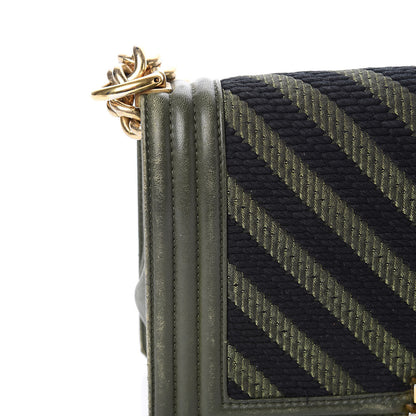 Chanel Fabric Chevron Braided Medium Boy Flap Black Dark Green 8 of 17