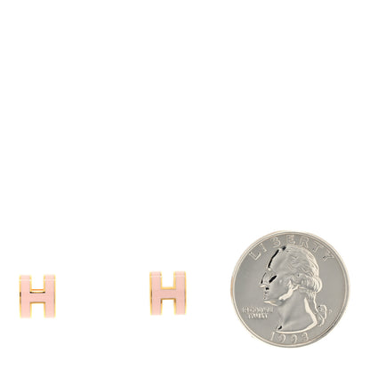 Hermes Rose Gold Lacquered Mini Pop H Earrings Rose Sakura 2 of 4
