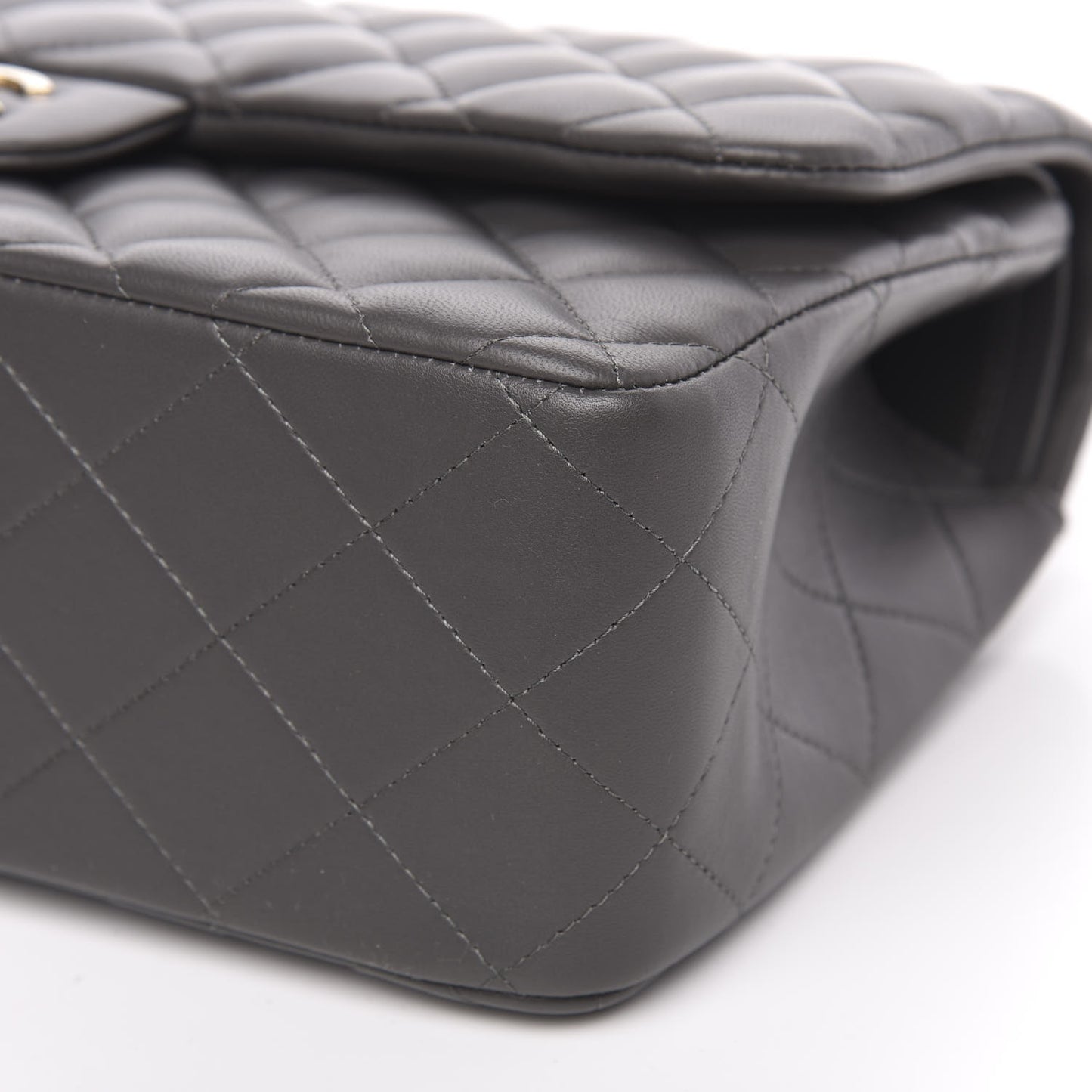 Lambskin Quilted Jumbo Double Flap Grey