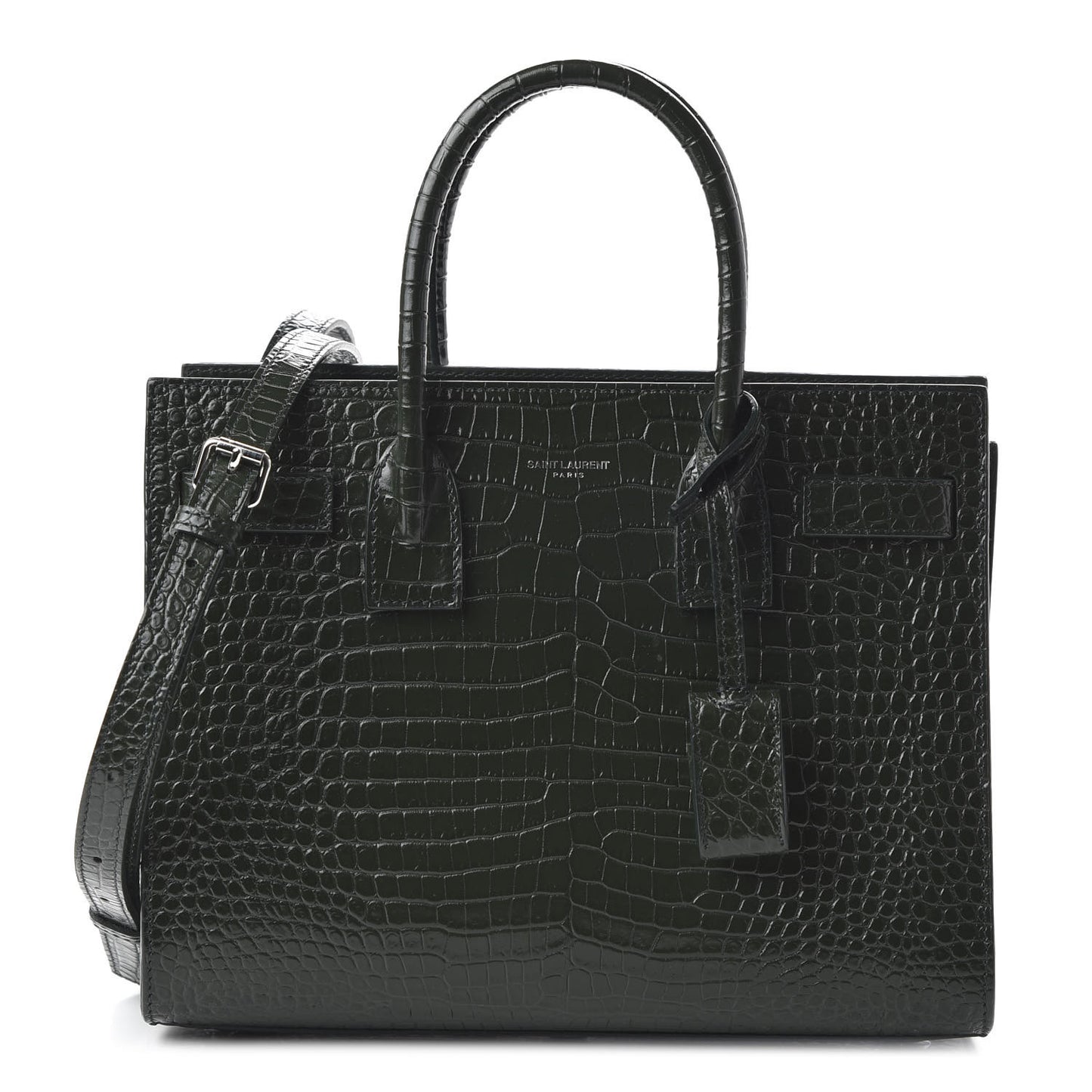 Calfskin Crocodile Embossed Baby Sac De Jour Dark Leaf