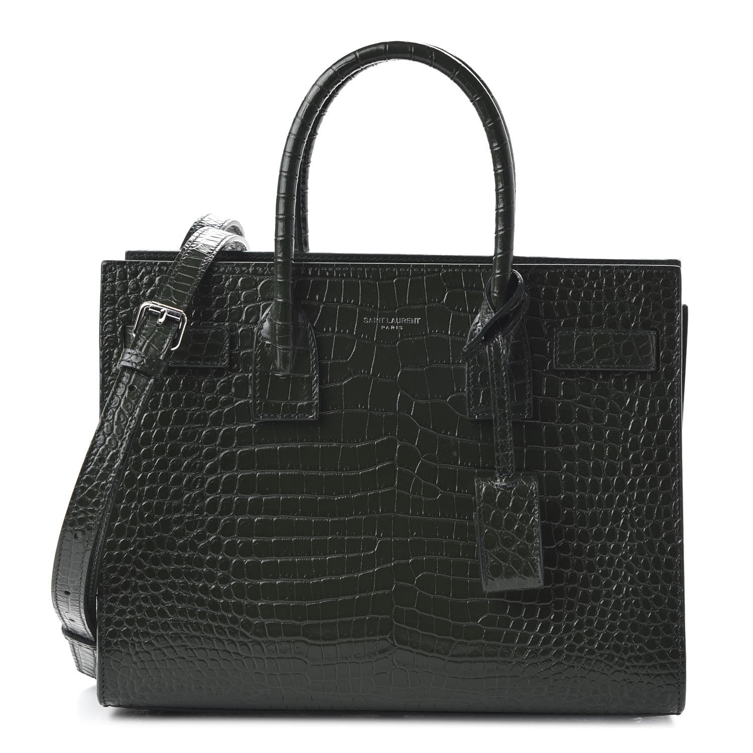 Saint Laurent Calfskin Crocodile Embossed Baby Sac De Jour Dark Leaf 1 of 9