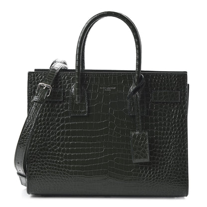 Saint Laurent Calfskin Crocodile Embossed Baby Sac De Jour Dark Leaf 1 of 9