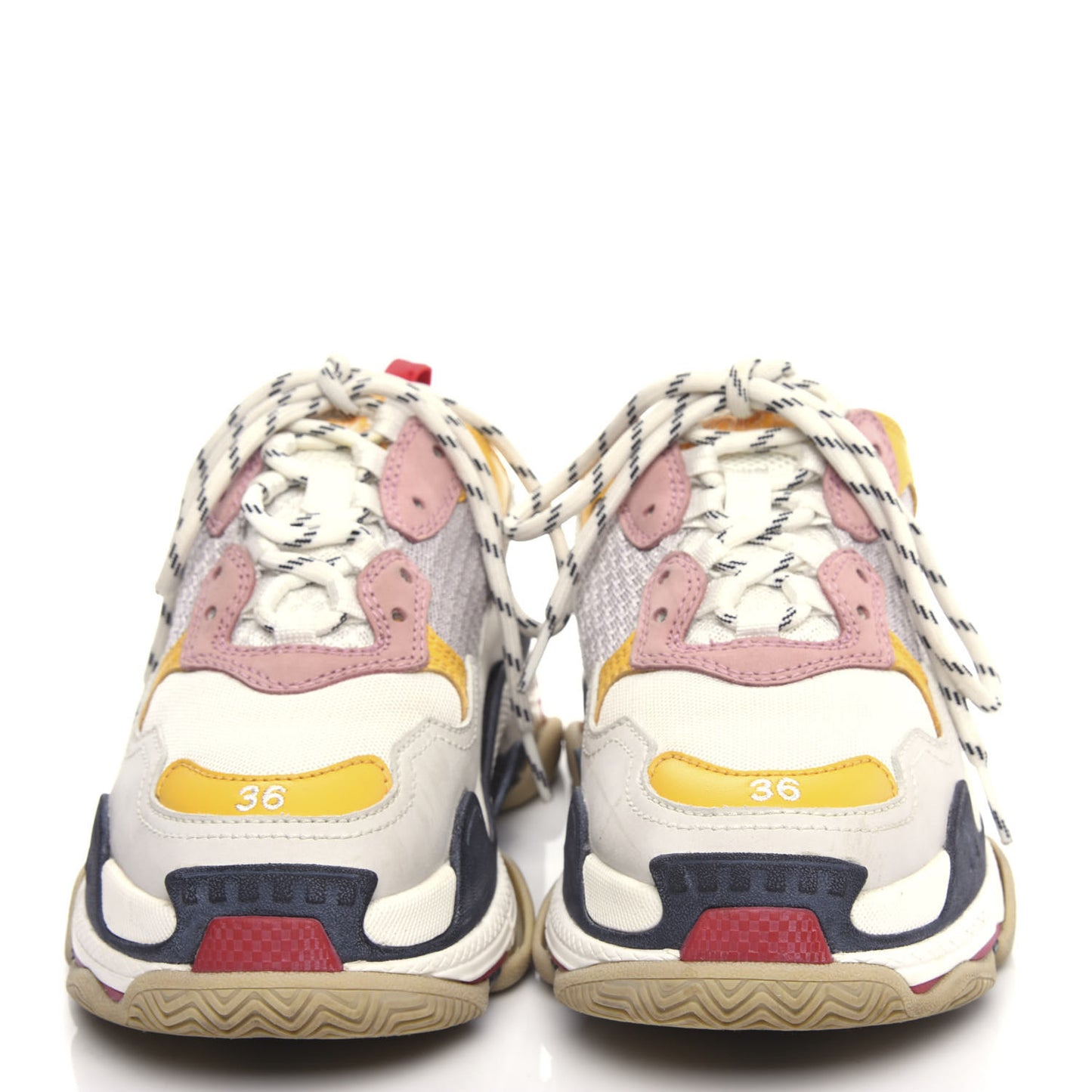 Mesh Nubuck Womens Triple S Sneakers 36 White Gris Jaune Rose