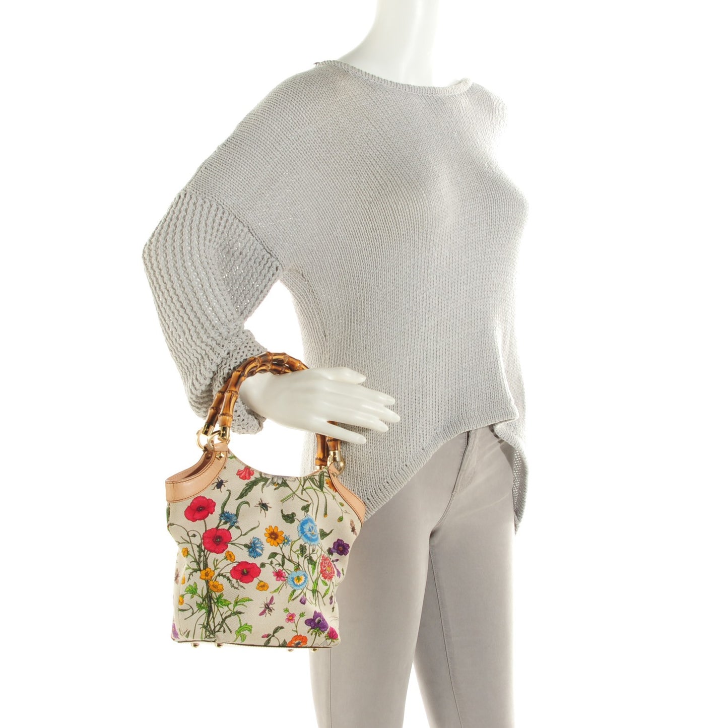 Floral Flora Canvas Bamboo Handbag White