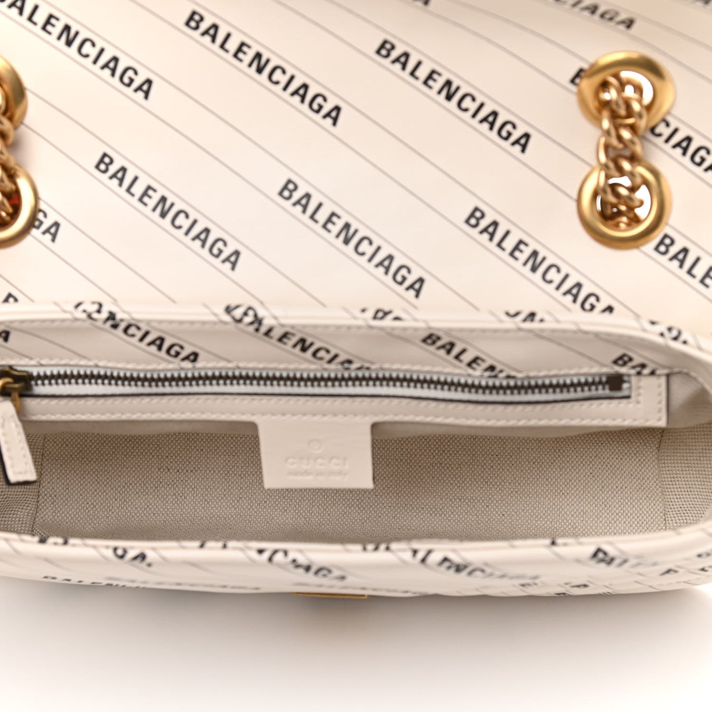 X BALENCIAGA Calfskin Matelasse Logo Print Small GG Marmont Shoulder Bag White