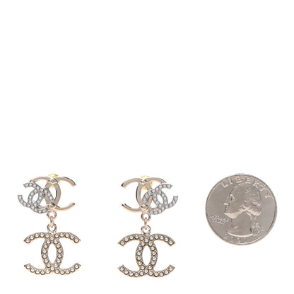 Chanel Crystal Pearl Double CC Drop Earrings Gold Silver 2 of 4