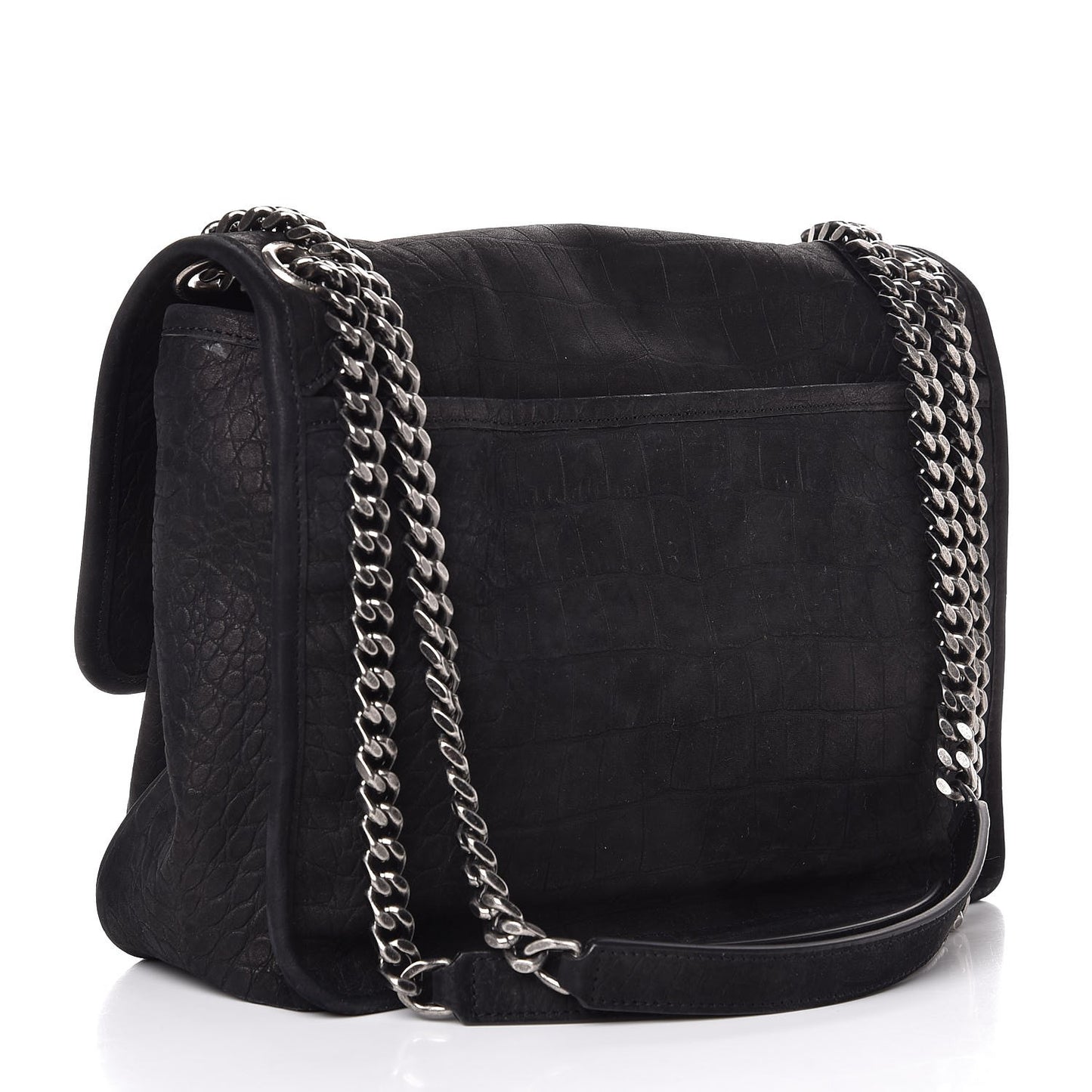 Nubuck Crocodile Embossed Monogram Medium Niki Chain Satchel Black
