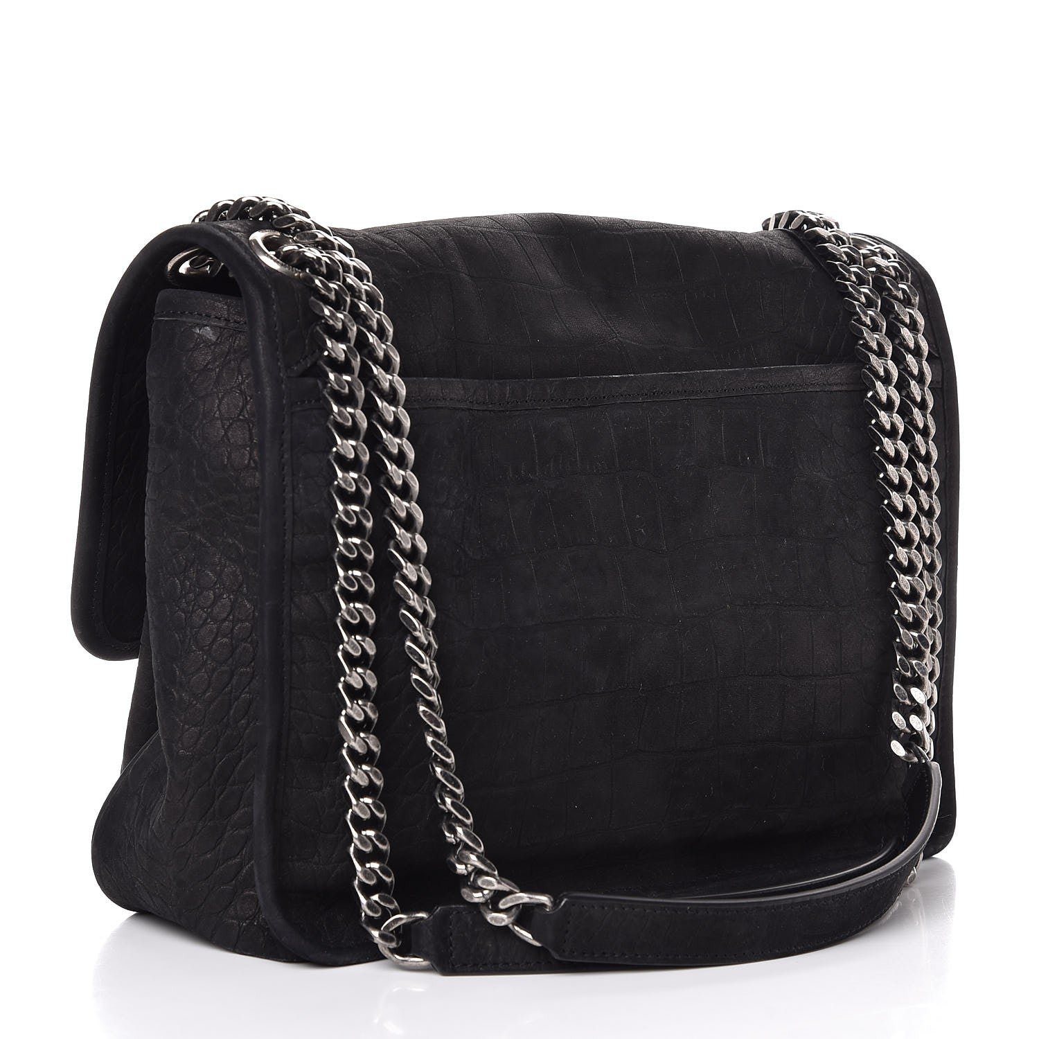 Saint Laurent Nubuck Crocodile Embossed Monogram Medium Niki Chain Satchel Black 4 of 8