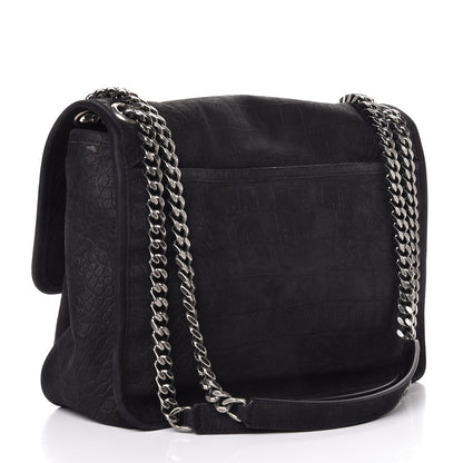 Saint Laurent Nubuck Crocodile Embossed Monogram Medium Niki Chain Satchel Black 4 of 8