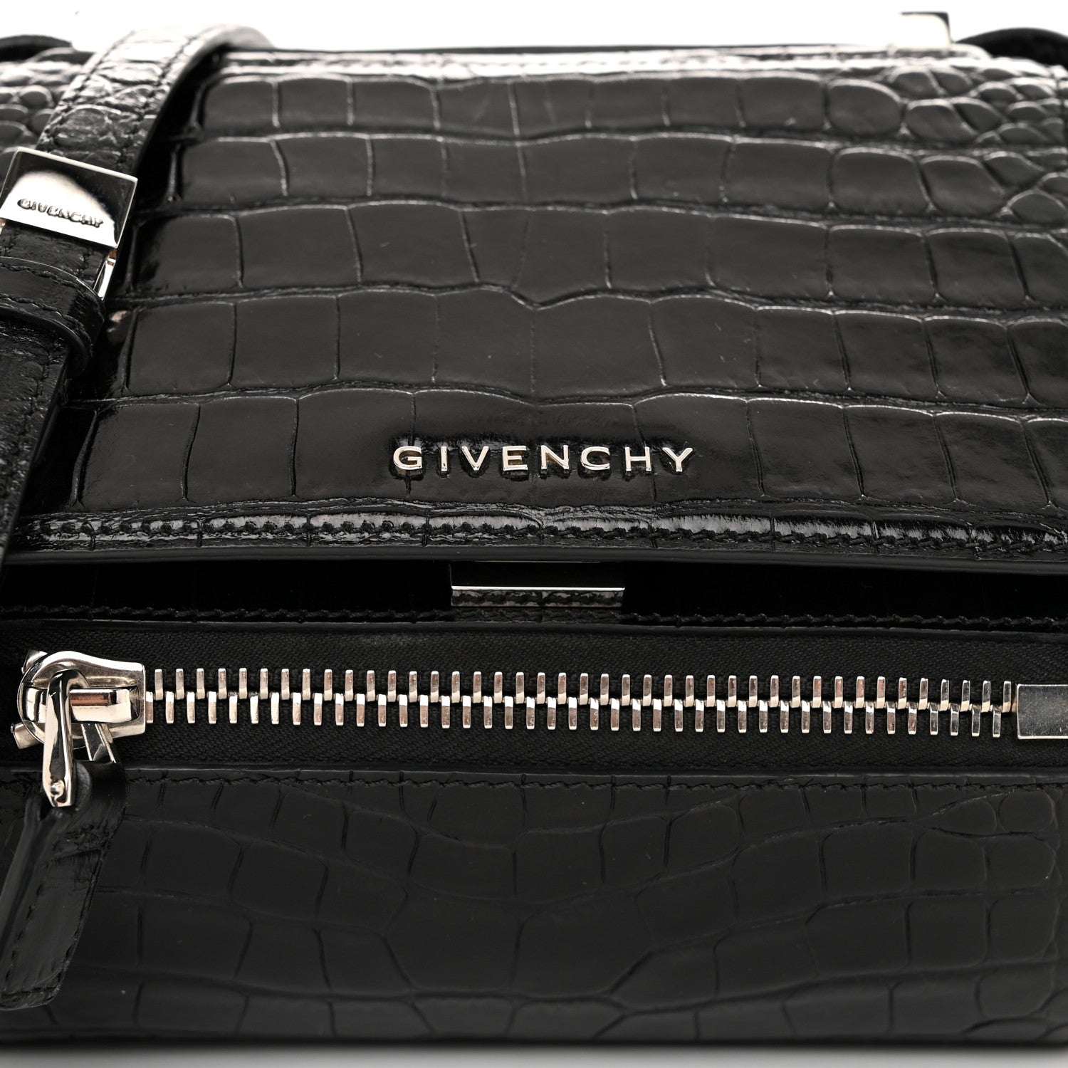 Givenchy Calfskin Crocodile Embossed Mini Pandora Box Crossbody Bag Black 8 of 10
