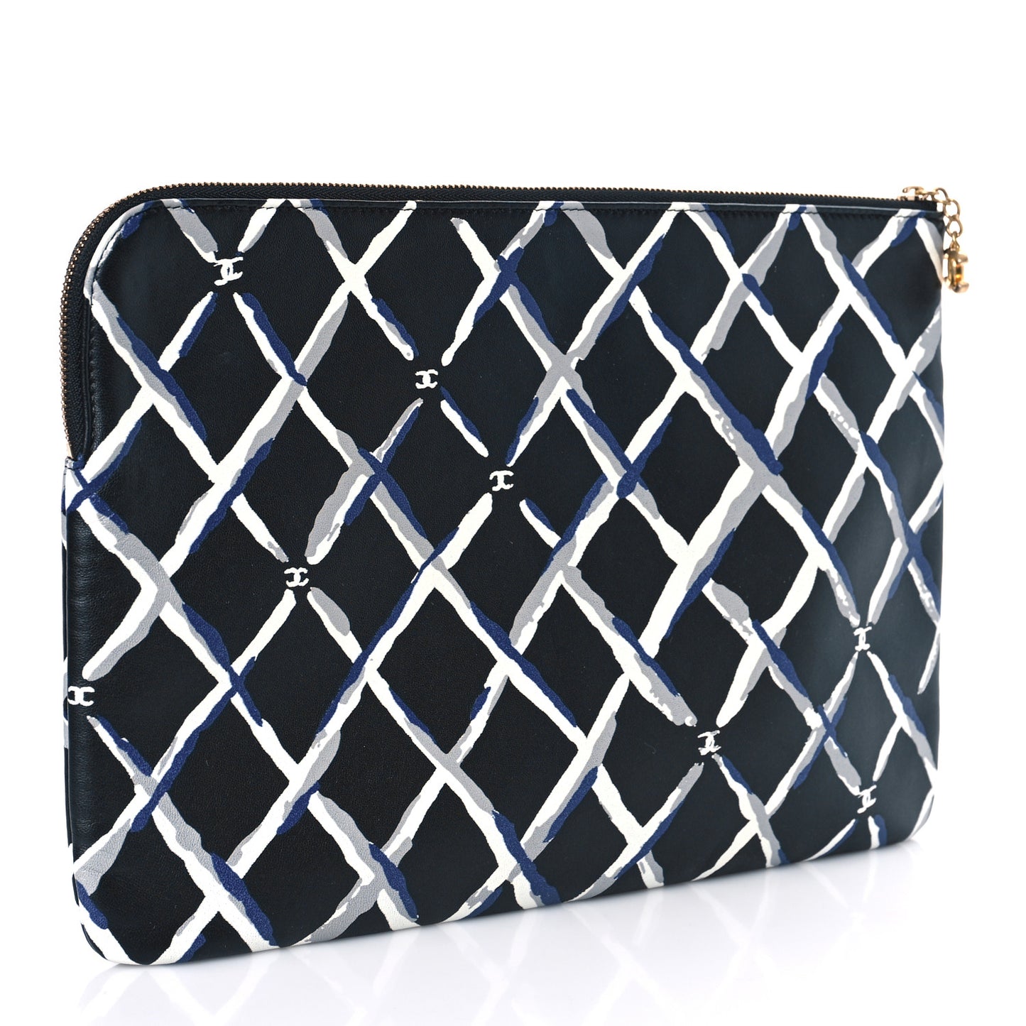 Lambskin Painted Quilt Pouch Black Blue Grey