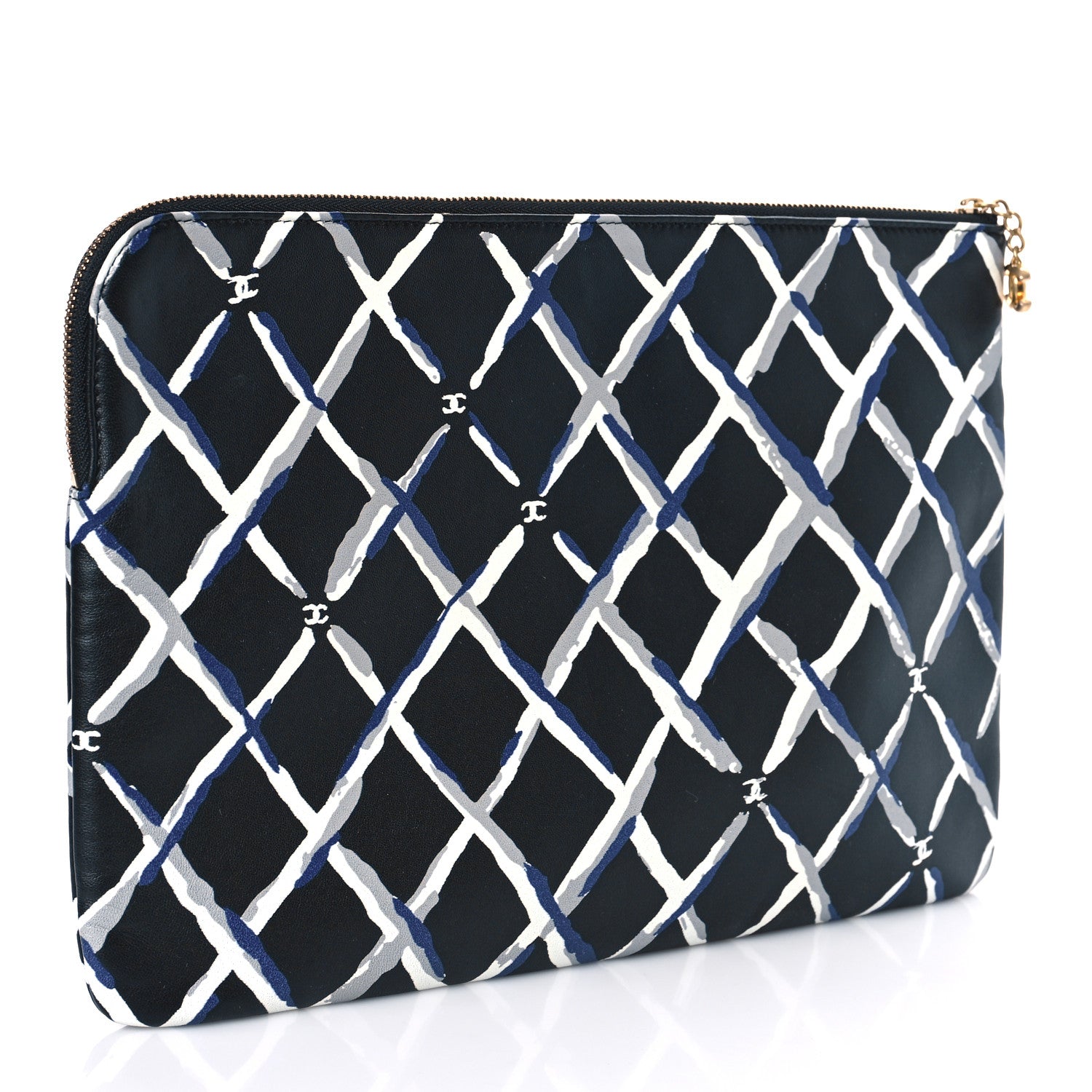 Chanel Lambskin Painted Quilt Pouch Black Blue Grey 3 of 9