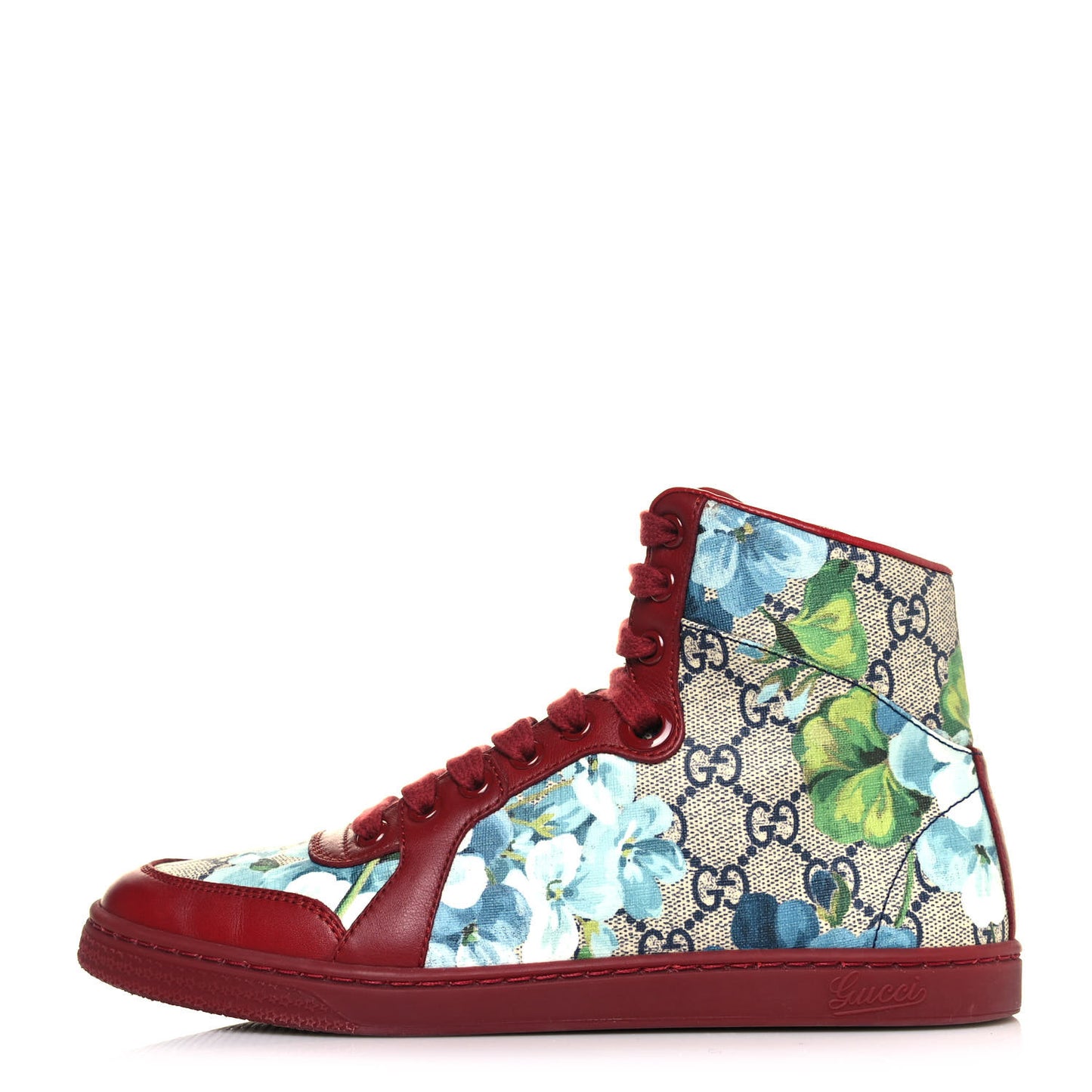 GG Supreme Monogram Blooms Womens High Top Sneakers 36 Beige Blue Navy Red