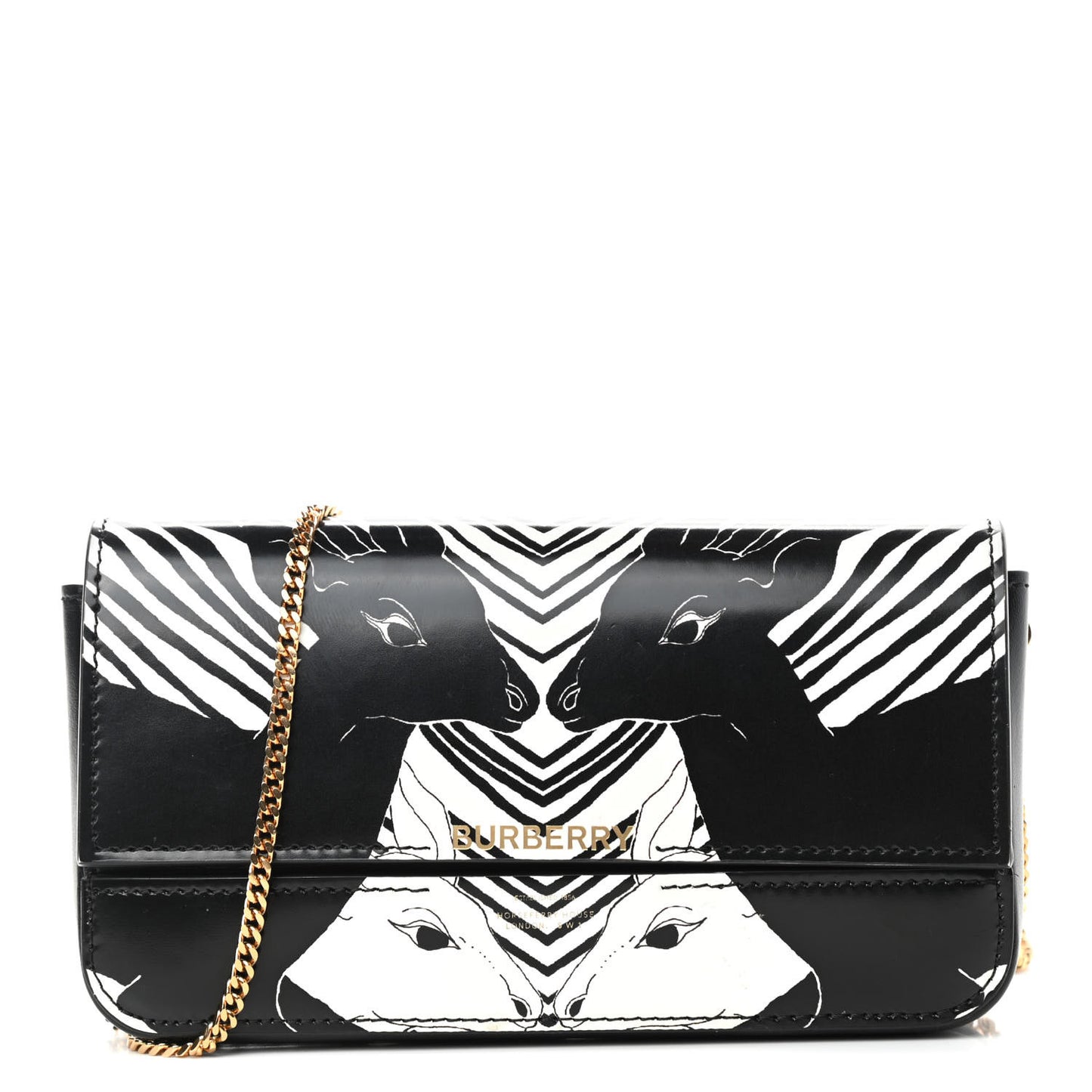 Calfskin Deer Print Camille Chain Wallet Black White