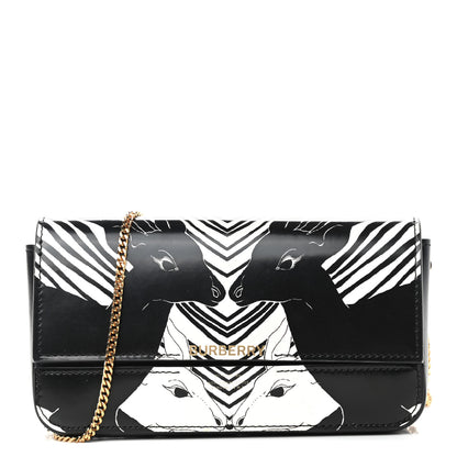 Burberry Calfskin Deer Print Camille Chain Wallet Black White 1 of 9