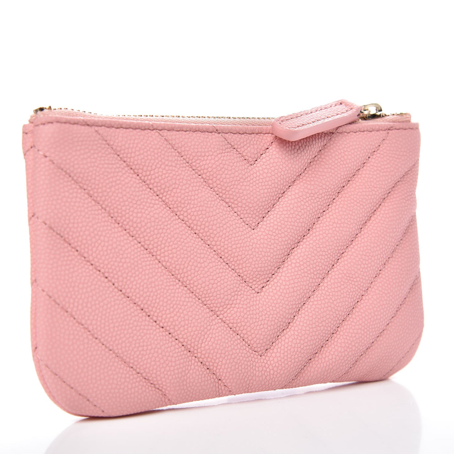 Caviar Chevron Quilted Small Cosmetic Case Pink