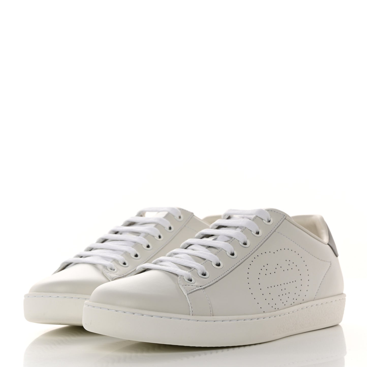 Calfskin Interlocking G Perforated Womens Ace Sneakers 40 White Grey Sky