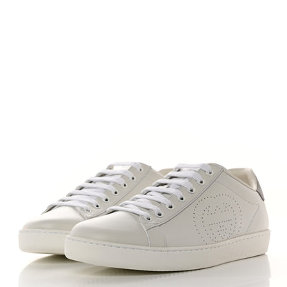 Gucci Calfskin Interlocking G Perforated Womens Ace Sneakers 40 White Grey Sky 3 of 9