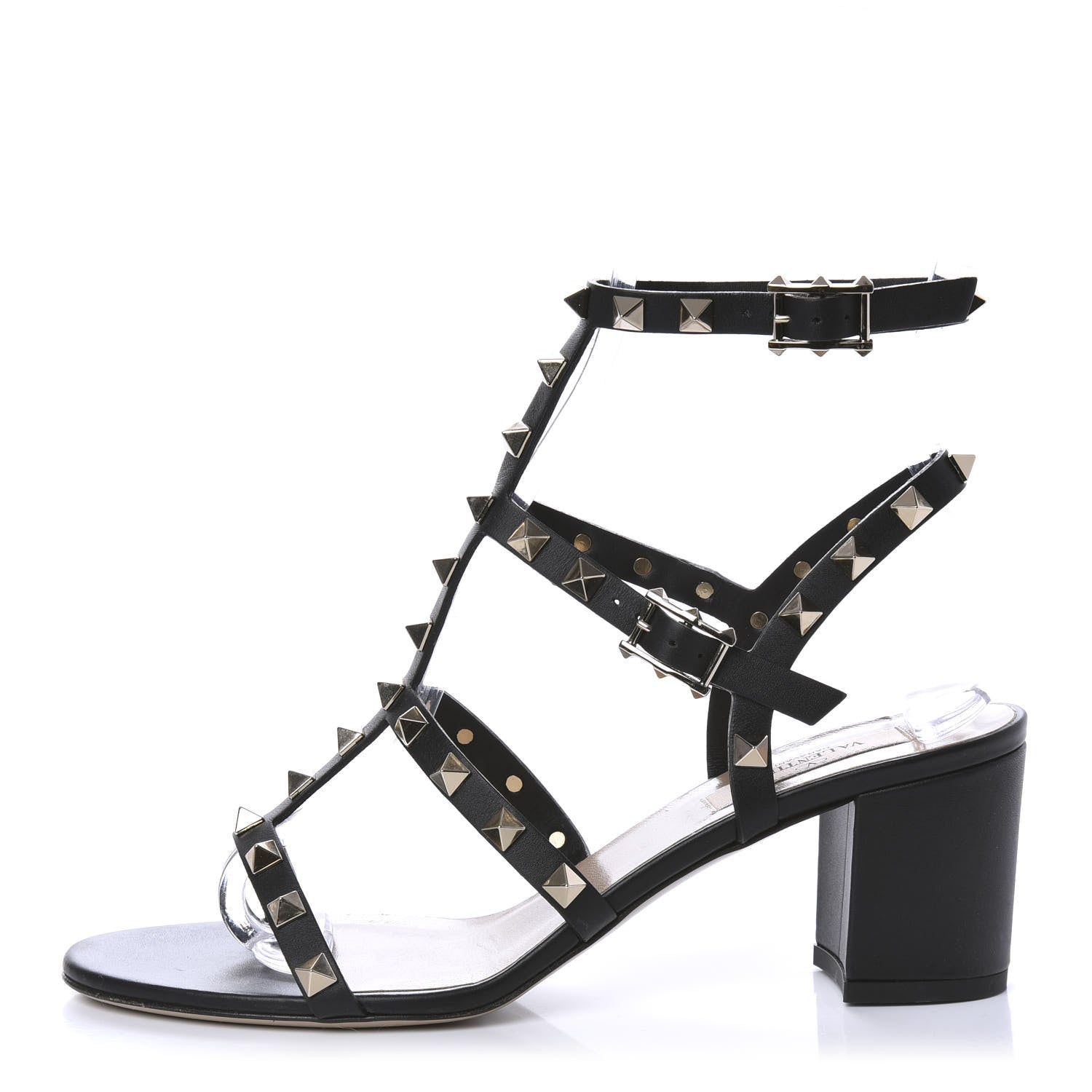 Valentino Garavani Calfskin Rockstud 60mm City Sandals 37.5 Black 1 of 8