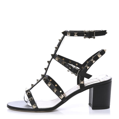 Valentino Garavani Calfskin Rockstud 60mm City Sandals 37.5 Black 1 of 8