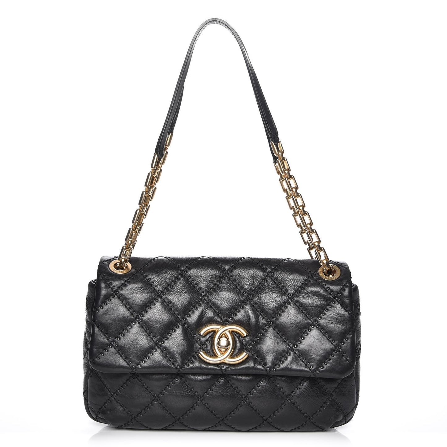Calfskin Quilted Retro Chain Flap Black