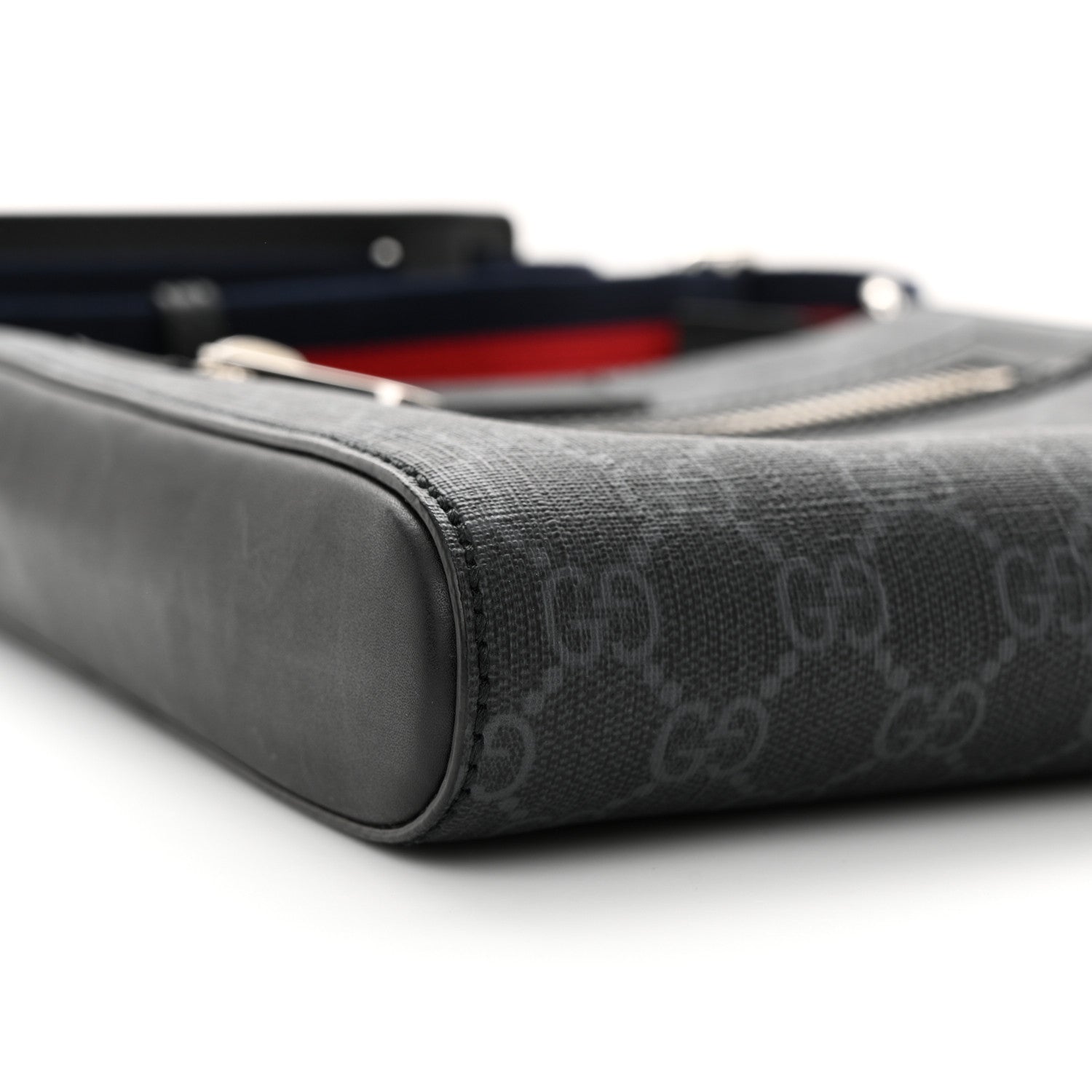 Gucci GG Supreme Monogram Web Small Flat Messenger Bag Black Grey 9 of 11