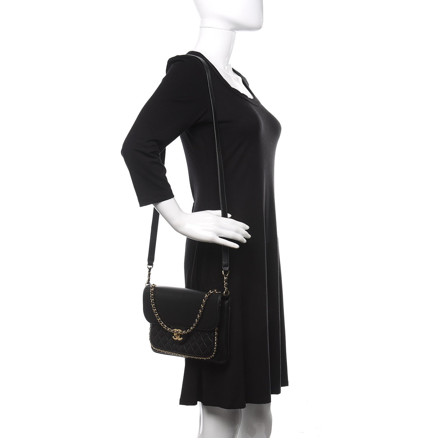 Chanel Lambskin Quilted Large CC Unchained Crossbody Black 2 of 13
