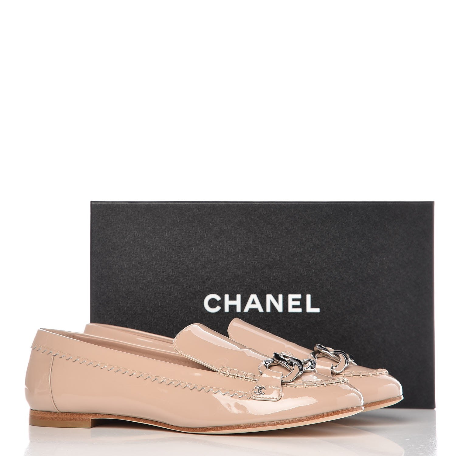 Chanel Patent Calfskin CC Mocassin Loafers 40.5 Beige 9 of 9