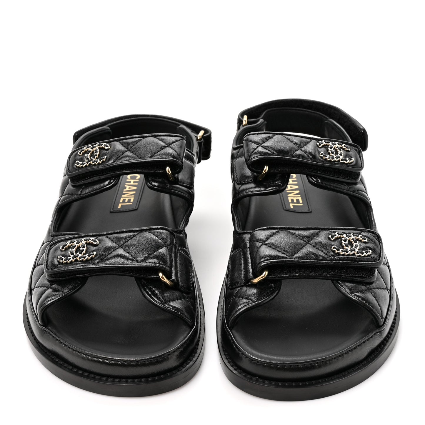 Grained Calfskin Velcro Dad Sandals 38 Black