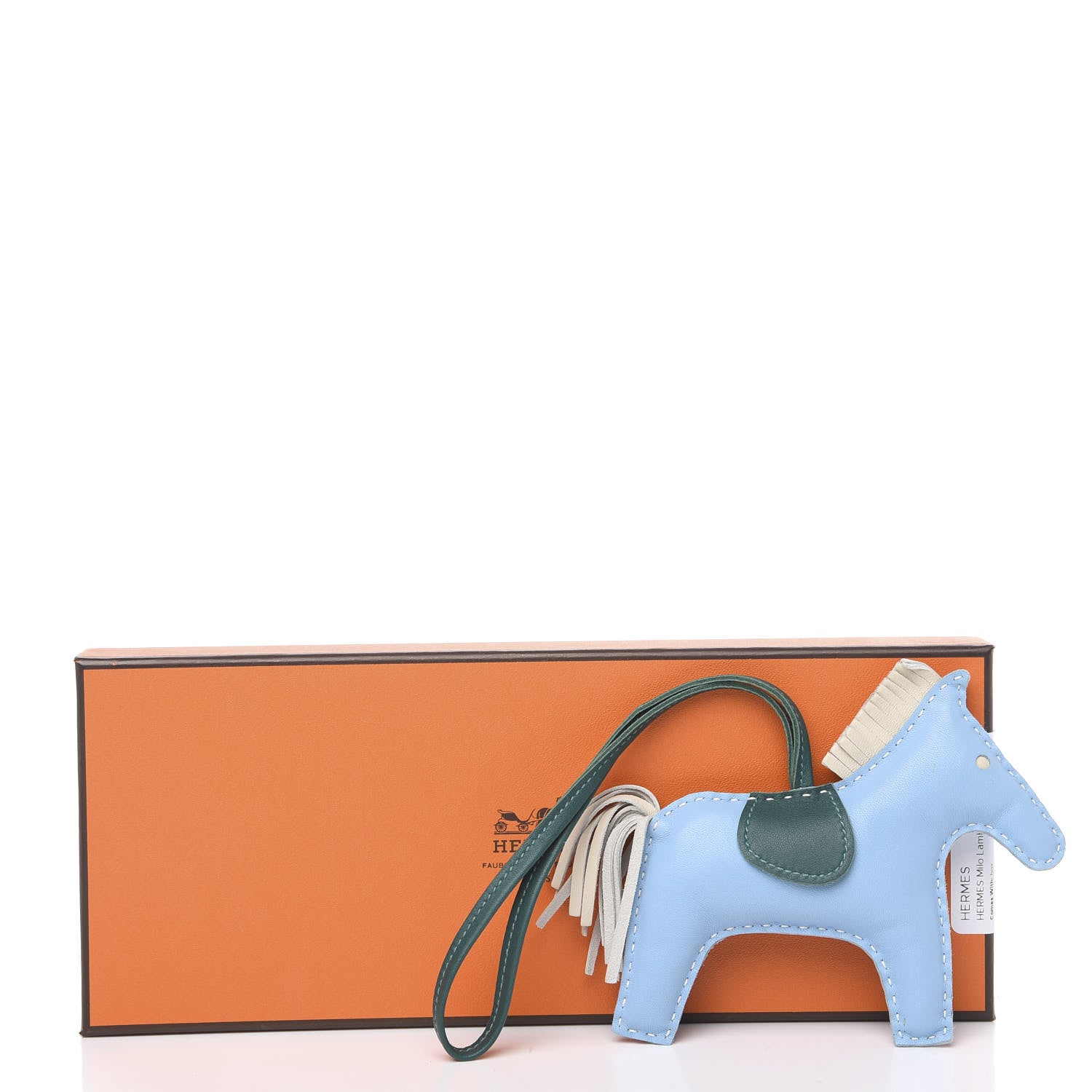 Hermes Milo Lambskin Grigri Rodeo Horse Bag Charm MM Celeste Malachite Craie 4 of 4