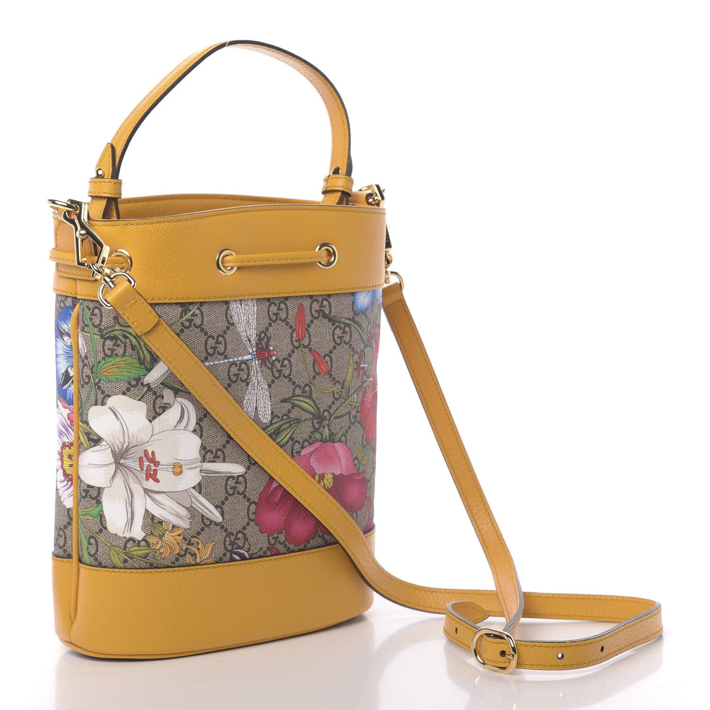 GG Supreme Monogram Flora Small Ophidia Bucket Bag Beige Multicolor Crop