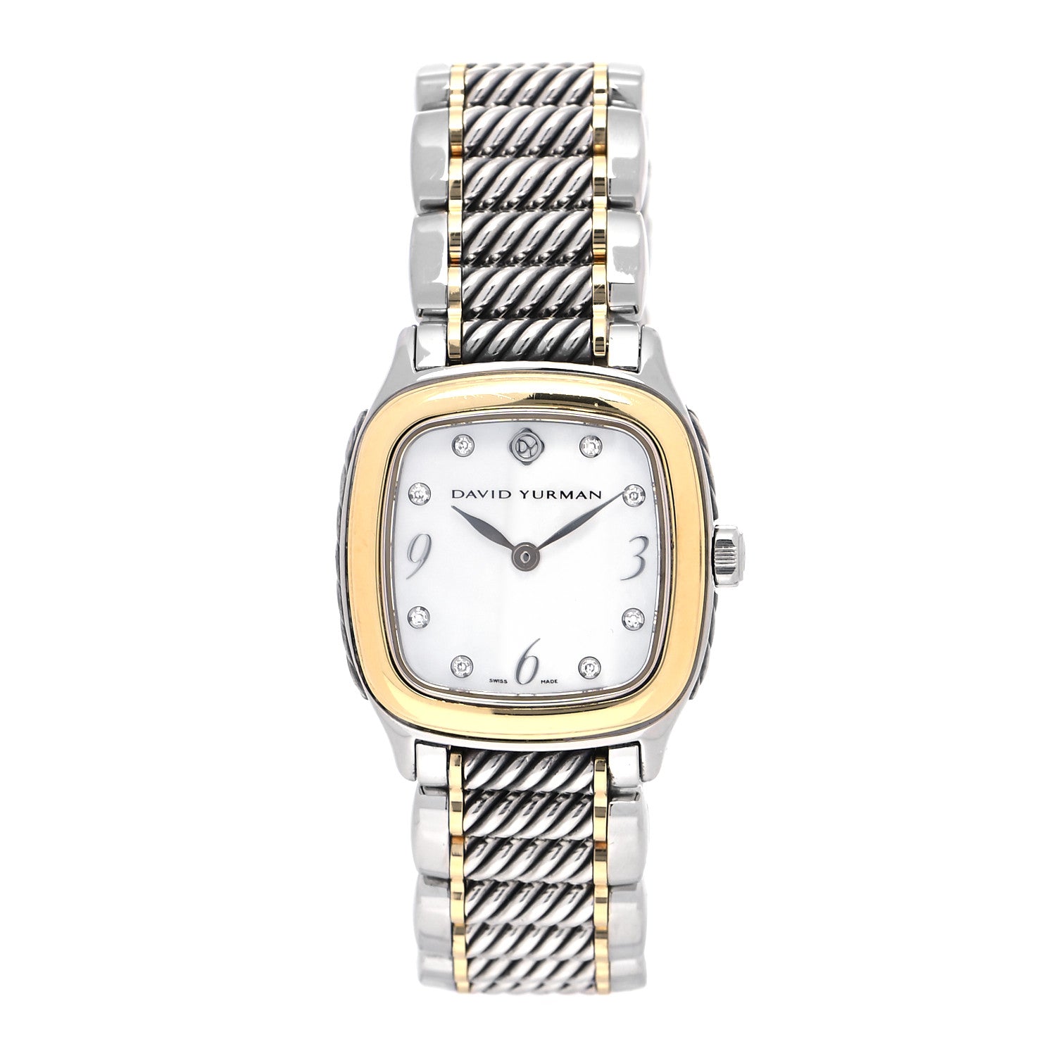 David Yurman Stainless Steel 18K Yellow Gold Diamond Mother of Pearl 25mm Thoroughbred Quartz Watch 1 of 5