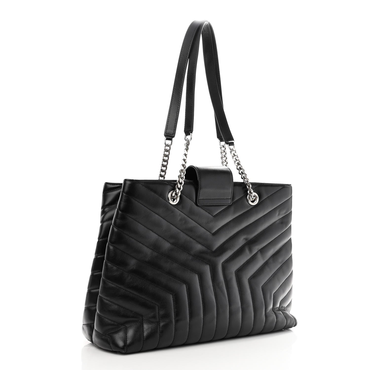 Saint Laurent Calfskin Y Quilted Monogram Large Loulou Shopper Black 3 of 10