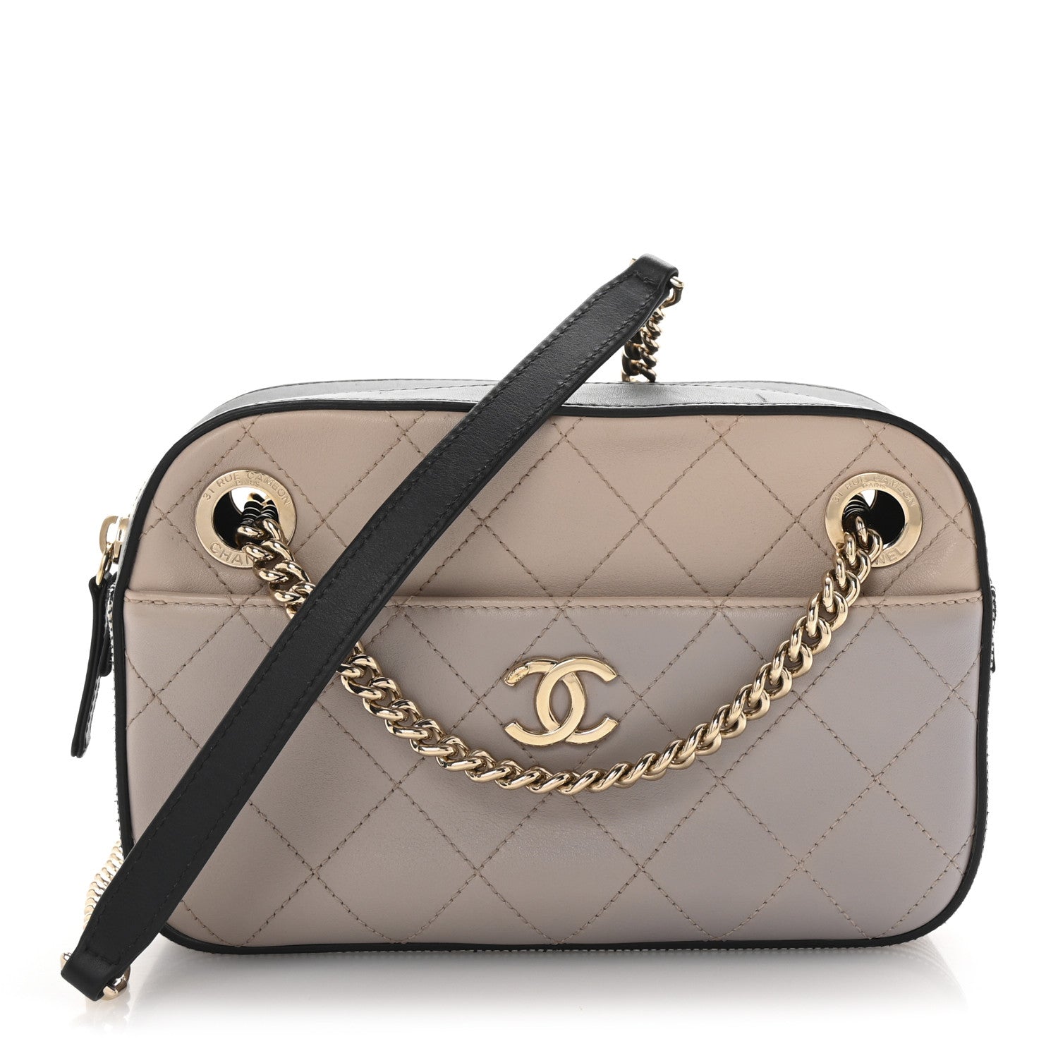Chanel Calfskin Stitched Button Up Camera Case Pink Black 1 of 10