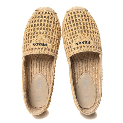 Prada Raffia Triangle Logo Crochet 20mm Espadrilles 38 Naturale 2 of 8