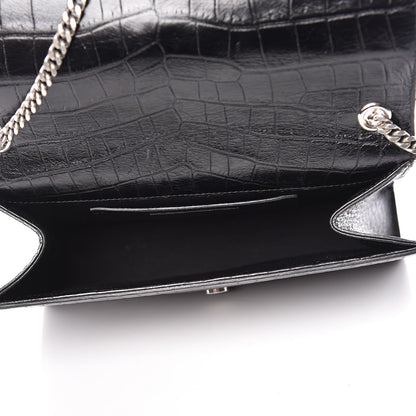Saint Laurent Calfskin Crocodile Embossed Medium Classic Monogram Kate Tassel Satchel Black 7 of 11
