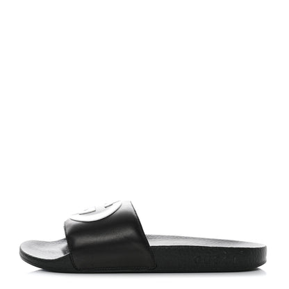 Gucci Nappa Miro Soft Calfskin Womens Interlocking G Slide Sandals 38 Black White 1 of 8
