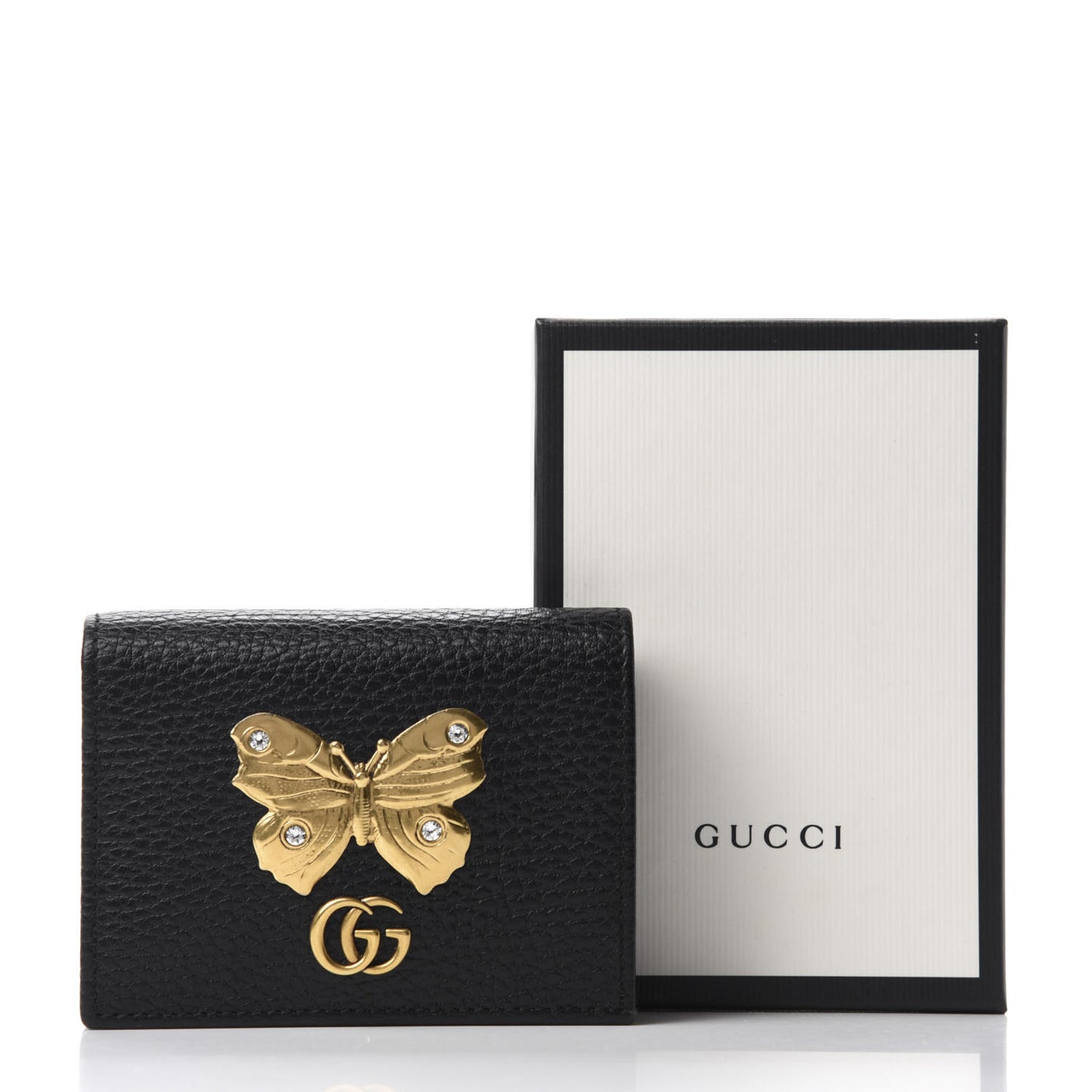 Pebbled Calfskin Butterfly Card Case Black