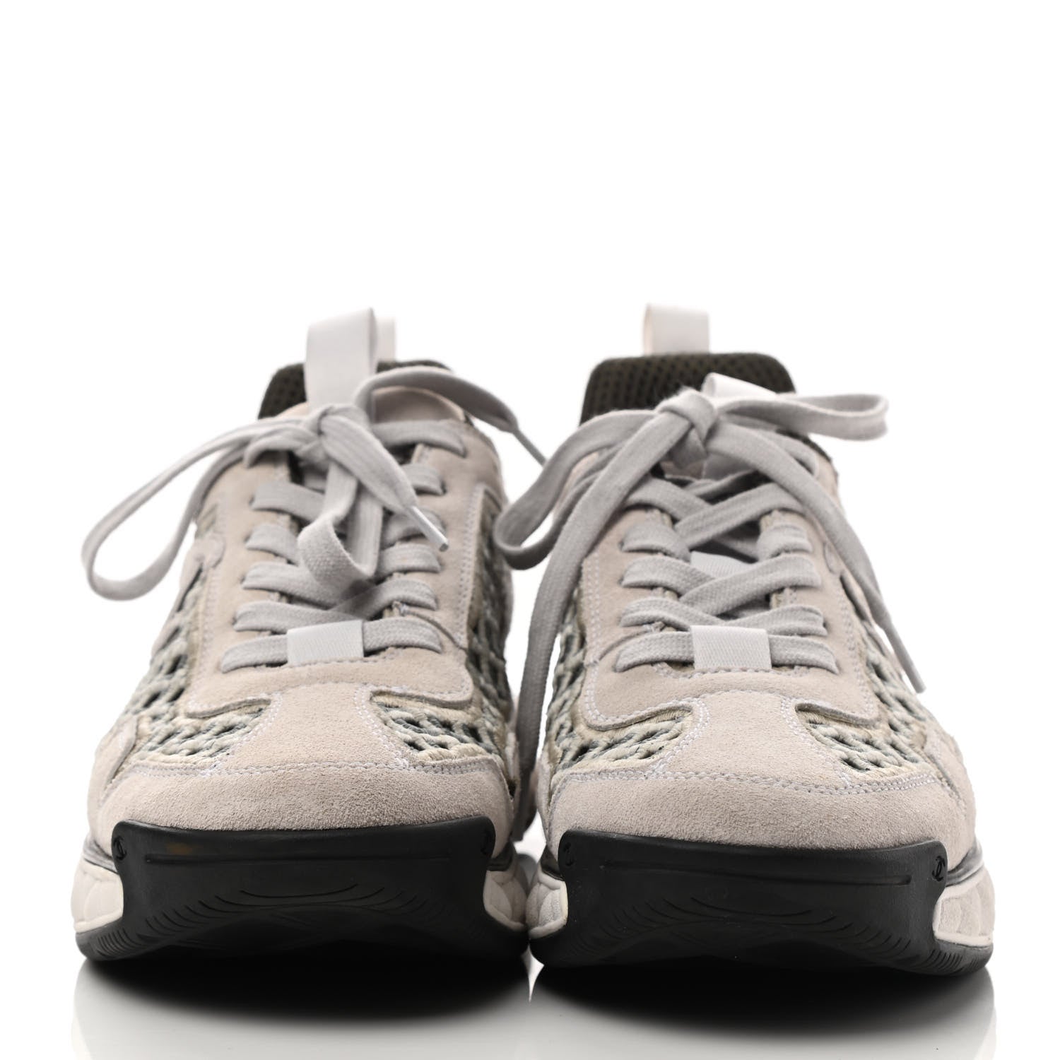 Chanel Suede Calfskin Embroidered CC Sneakers 38 Ecru Light Gray 2 of 12