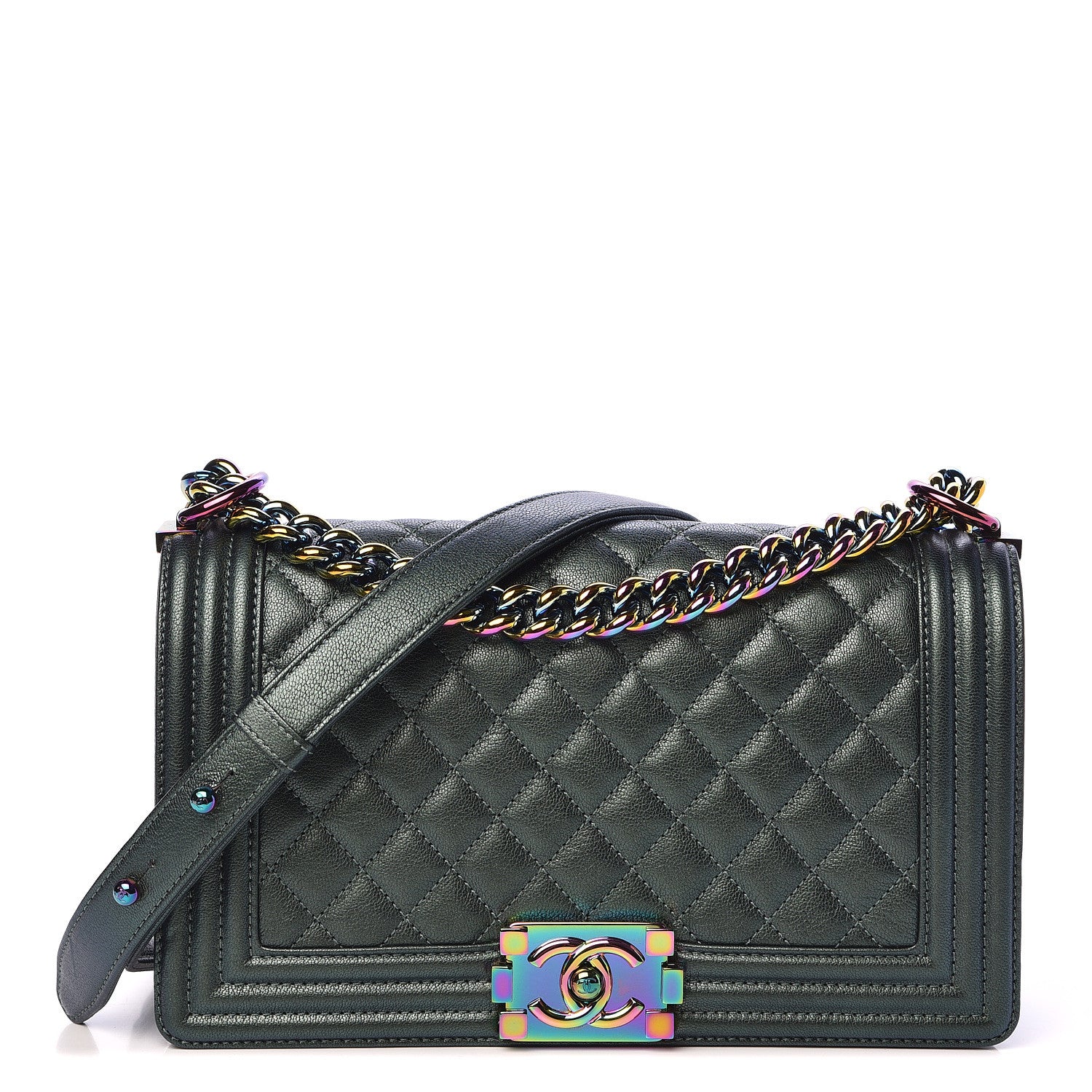 Chanel Iridescent Goatskin Quilted Medium Boy Flap Green 1 of 10