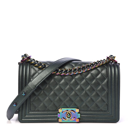 Chanel Iridescent Goatskin Quilted Medium Boy Flap Green 1 of 10