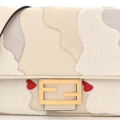 Fendi Mink Fur Nappa Faces Baguette Multicolor Bianco Carta 8 of 10