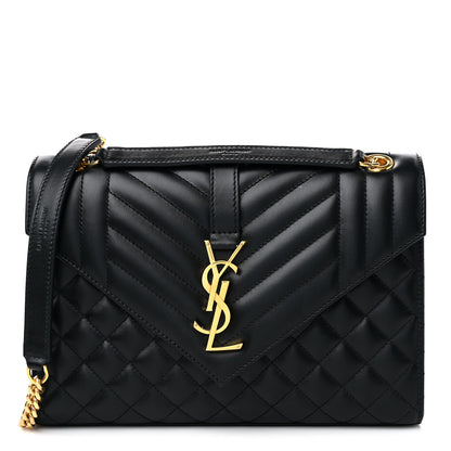 Saint Laurent Grain De Poudre Textured Mixed Matelasse Triquilt Medium Monogram Satchel Black 1 of 11